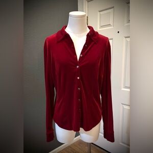 ANN TAYLOR **Vintage 1995-99** Rich Ruby Red Stretch Velvet Button Down Shirt
